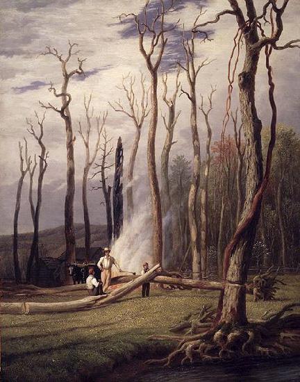 unknow artist Spring--Burning Trees in a Girdled Clearing, Western Scene oil painting image